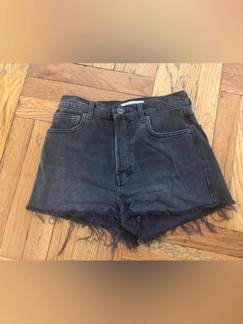 Reformation High-Rise Black Denim Frayed Hem Shorts